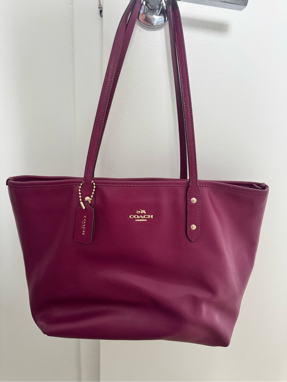 Coach Burgundy Pleated Leather Shoulder Bag with Gold Hardware